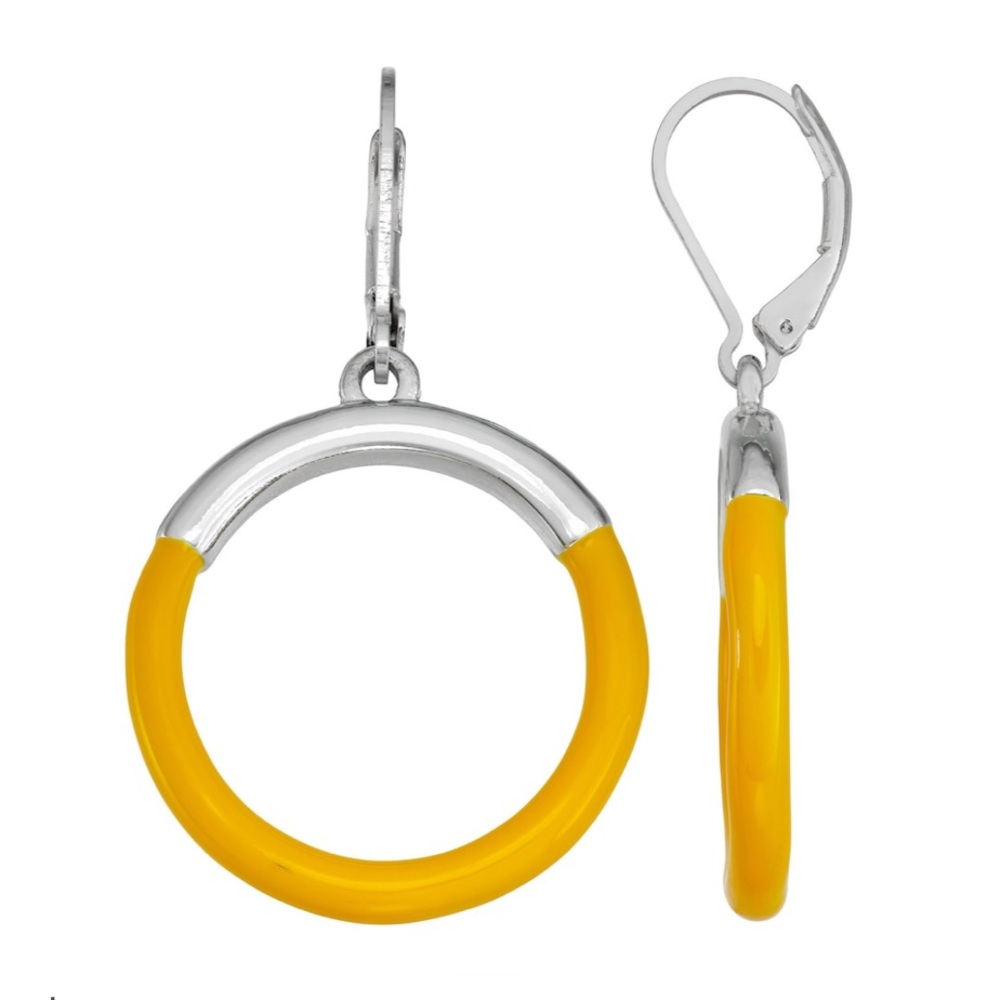 Yellow & Silver Modern Circle Link Drop Earrings